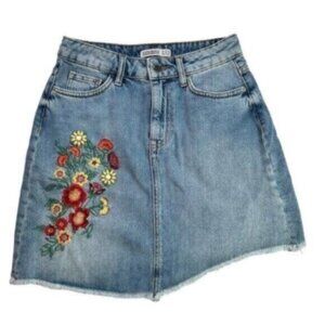 Zara Embroidered & Beaded Women Denim Skirt Size XS